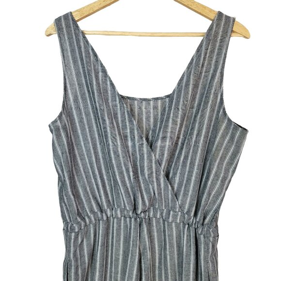 Drew Pinstripe Jumpsuit Gray Large Sleeveless Scoop Drawstring Pockets Jogger - Picture 7 of 10